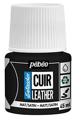 Pébéo - Setacolor Leder - Acrylfarbe für Leder und Kunstleder - Personalisierung von Taschen, Schuhen, Sneakern - kratz-, knick- und scheuerfest - matter/seidenmatter Finish - Schwarz Extrem - 45 ml