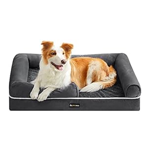 Feandrea Orthopaedic Dog Bed, Dog Cushion, Dog Basket, Soft Padding, Dog Sofa, Raised Edges, Removable and Washable Cover, 91 x 71 x 20 cm, Non-Slip Backing, Dark Grey, PGW076G01