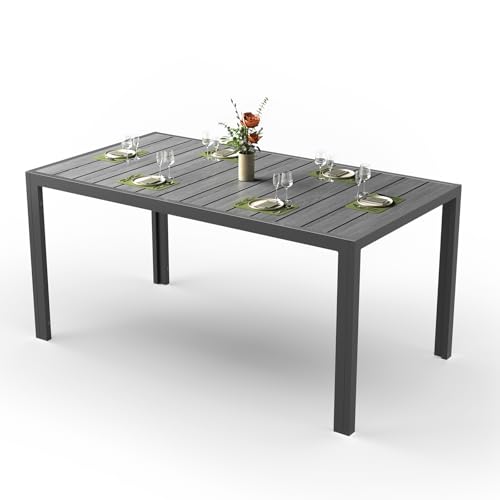 JUMMICO Table de Jardin Extérieur 150x80x74cm pour 6-8 Personnes - Design Aspect Bois en Aluminium Antirouille, Facile à Nettoyer et Imperméable -...