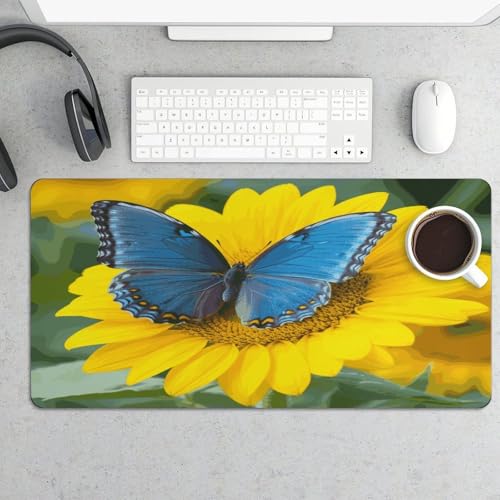 Sunflower Blue Butterfly Desk Pad grande de caucho miniatura 5