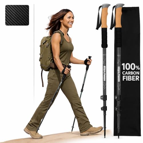 Image of Carbon Pro Trekking Poles - Ultra-Light, Durable, Adjustable Hiking Poles for Men & Women - Telescopic Walking Sticks - Includes Travel Bag & Accessories (Pack-2)