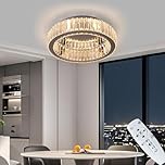 Vinilky Crystal Ceiling Light, Modern Chandelier Dimmable LED Flush Mount Ceiling Light Fixture with Remote for Living Room, Dining Room, Kitchen, Bedroom, Hallway