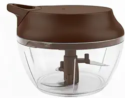 Processador de Alimentos Grande 480ml Triturador Com Três lâminas Em Aço Inox Manual Acionamento Por Corda Retrátil (MARROM)