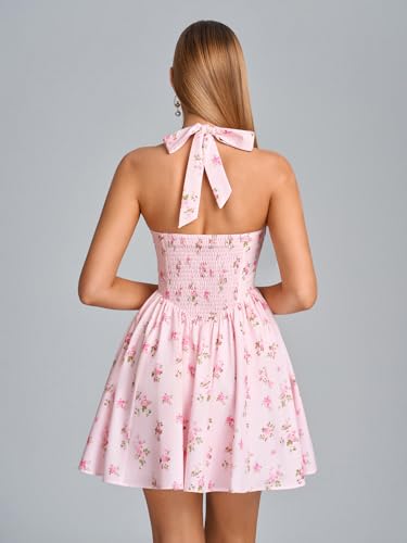 Image of Parthea Women's Floral Halter Mini Corset Dress Sleeveless A Line Flowy Cute Party Graduation Dress