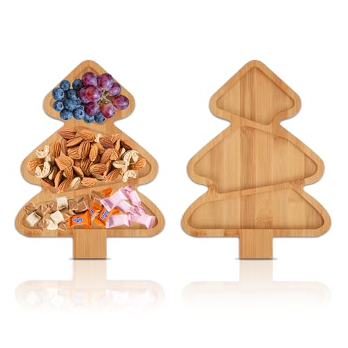 2 Stück Weihnachtsteller Snack Teller in Weihnachtsbaumform, Bambus...