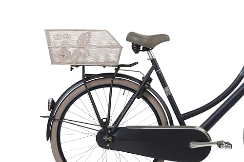 Basil Cento Flower Fahrradkorb hinten • Schwarzer Stahl-Gepäckträgerkorb • groß & stabil • E-Bike geeignet • ideal für Einkauf, Schule & Alltag - Metallfarbig