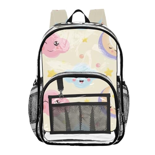 Girls Backpack for Kids Cute Pastel Clouds Clear Backpack Women Cute Plastic Transparent Bookbag