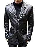 Idopy Men`s Classic Slim Fit PU Faux Leather Suit Blazer Jacket Coat Black US L/Asian 3XL