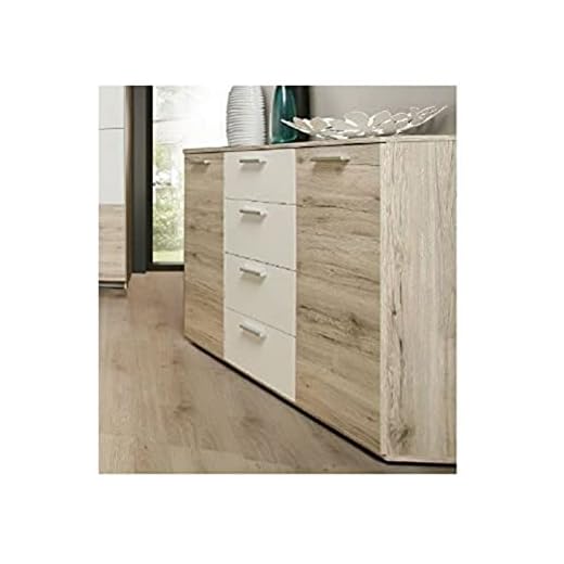 FORTE Beach Kommode mit 2 Türen und 4 Schubladen, Holzwerkstoff, Sandeiche / Weiß, 48 x 91,3 x 129,6 cm