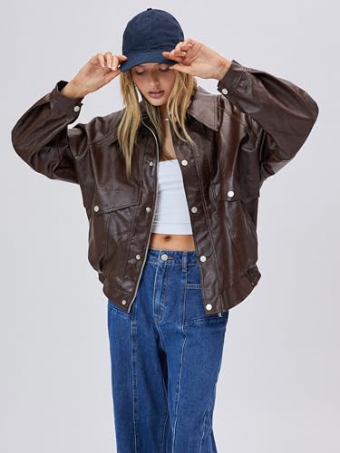 CIDER Faux Leather Zipper Jacket Women's Faux Leather Long Sleeve Zipper Jacket Trendy Cool Casual4