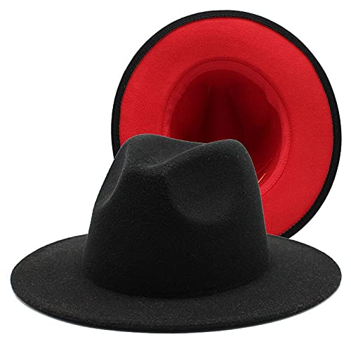 Nomimas White Black Patchwork Women Unisex Wool Felt Fedora Hats Ladies Wide Brim Party Trilby Cowboy Cap Fashion Jazz Hat (Color : Black And Orange, Size : Medium) #TOP6