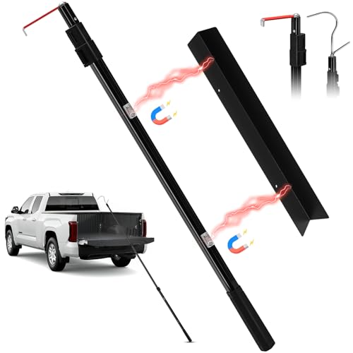 6.9 Ft Magnetically Mounted Truck Cargo Grabber Reach Retriever Tool with Two Hooks Upgraded Extendable Telescoping Pickup Truck Bed Retriever Tool Magnetic Heavy Duty Truck Bed Accessories