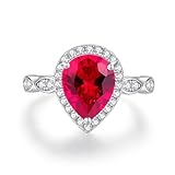 Whoiy Anillos de oro blanco para mujer, anillos de boda con forma de lágrima con corindón de 3 quilates, anillos de boda de oro auténtico, elegantes, 20, Metal precioso Piedra preciosa, Corindón