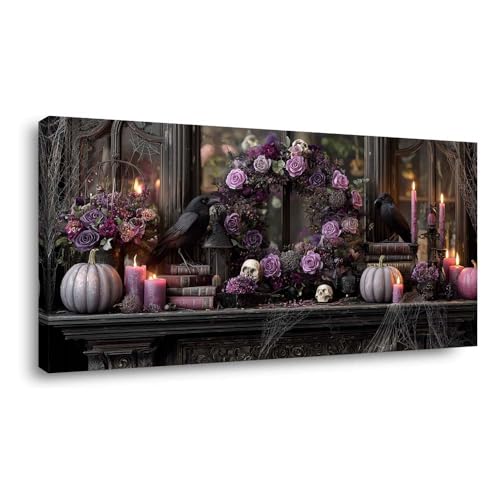 ZESTRILIA Halloween Wreath Canvas Wall Art for Living Room Office