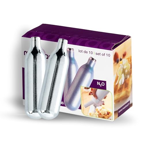 Mastrad - Cartouches N₂O alimentaires 100% acier recyclable – Pour Mousse, Chantilly, Sauces & Espumas Chaudes ou Froides – Recharges Universelles Pour Siphons Culinaires – Lot de 10 × 8 g