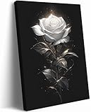 Framed White Rose Wall Art Vintage Floral Canvas Print Rustic Farmhouse Flower Wall Decor Botanical Artwork Gift for Her for Living Room Bedroom Bathroom