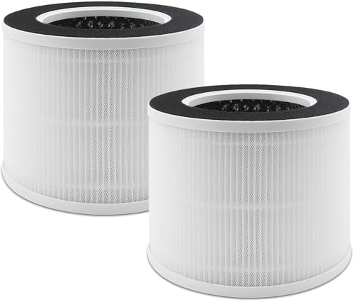 2 Pack True Air Purifier Filter Replacement for RENPHO RP-AP088, Compatible with RP-AP088W RP-AP088B RP-AP088-F1 and RP-AP088-F2, Activated Carbon Filter, White