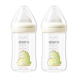 Oberni 240ml/8oz Babyflasche mit Größe 2 Mittel Fluss sauger, Anti-kolic Milchflasche für Neugeborene Baby ab 3 Monate +, Beige / 2 Stück