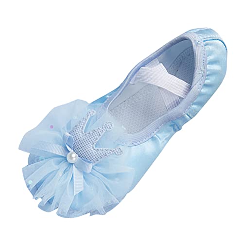 Leather Ballet Shoes Toddler Girls Ballet Slippers with Bow No-Tie Baby Dance Shoes Non-Slip Yoga Shoes (Blue, 13 Little Child)