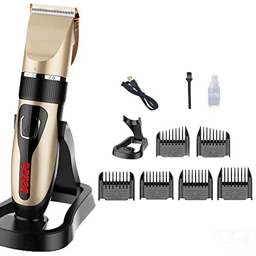Farrom Cabello Profesional Cortadoras Kit Inalámbrico Barba Afeitadora Eléctrico Corte de Pelo con Peines LED Pantalla Hombre - Oro