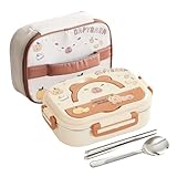 De Almuerzo - Contenedor De Alimentos De Acero Inoxidable De 3 Compartimentos | Contenedores De Bocadillos Con Cuchara Y Palillos, Cajas De Bocadillos Impermeables Para Oficinas, Picnics, Ca