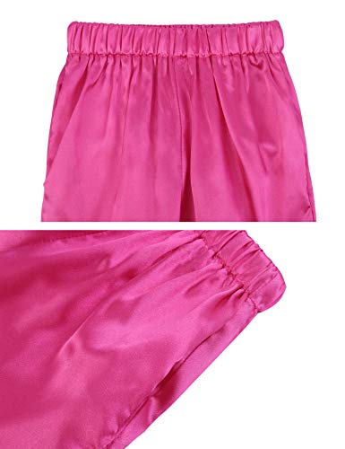 Hawiton Kids Satin Pajamas Set Toddler Girl PJS Long Sleeve Button Satin Loungewear Sleepwear Set with Pocket Rose Red