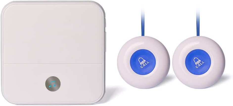Wireless Caregiver Pager Call Button Personal Help Alert Button for Elderly Patients at Home 2 Waterproof Transmitters 1 Plugin Receiver