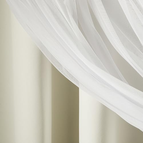 Image of TOWN & COUNTRY LUXE Talia Double Layer Indoor Curtains, Sheer and Room Darkening Blackout, Grommet Top, Energy Efficient, 2-Pack Set, 52 inchx84 inch, Vanilla