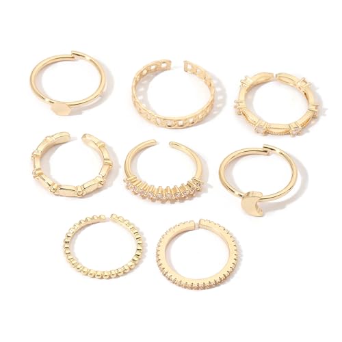 Image of SALTY Anti Tarnish Set of 8 Stairway to Bliss Stack Finger Ring for Women | Adjustable Fancy Jewellery Design | Fashion Accessories for Girls | Minimal Jewelry | Ideal for Gifting | Marriage, Birthday | Gift for Valentine Day
