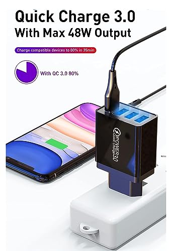 Cargador USB, P37 Cargador de Móvil de Red 4 Puertos USB Múltiple Carga Rápida, Cargador 40W 6A 4 Puertos Adaptador Carga Rápida QC 3.0 para Samsung, Xiaomi, Realme, Huawei, OPPO, Note. Quick Charge