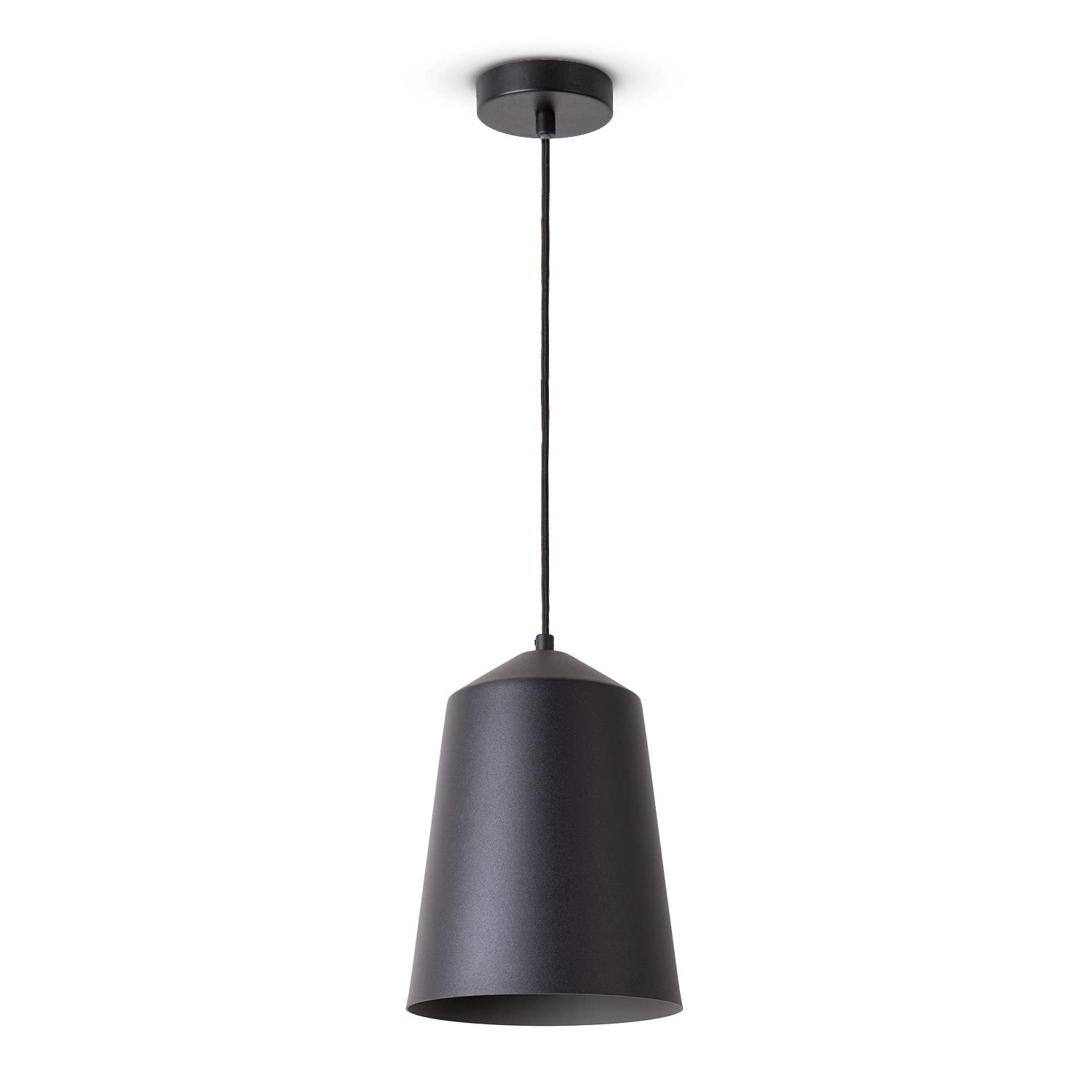 Paco Home Pendelleuchte Wohnzimmer Hängelampe Esstisch Küche Lampenschirm Lampe Industrial Design Textilkabel E27, Lampenart:Pendelleuchte - Schwarz, Farbe:Grau (Ø19.5 cm)