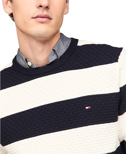 Tommy Hilfiger Men's Textured Waffle Knit Crewneck Sweater Lightweight Pullover, Available in Big & Tall2