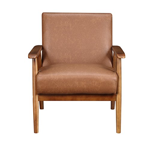 Pulaski DS-D030003-329 Wood Frame Faux Leather Accent Chair, 25.38" x 28.0" x 30.5", Cognac Brown - Thumbnail 2