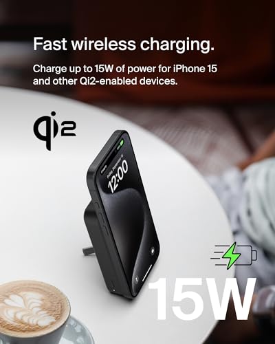 Belkin BoostCharge Pro Wireless Power Bank 10000mAh with Qi2, MagSafe Compatible Portable Charger + Built-in Pop-up Kickstand, For iPhone 17, iPhone Air, 16, 15, 14, Pixelsnap and More - Black