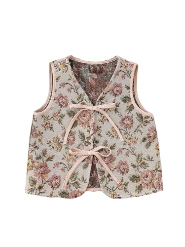Verdusa Girl's Vintage Floral Tie Knot Vest Top Sleeveless V Neck Lightweight Tank Tops