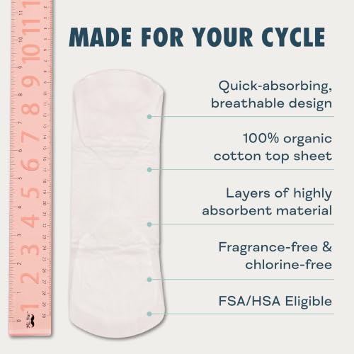 Image of Nyssa Organic Cotton Cover Period Pads, Regular Absorbency - Ultra Thin Menstrual Pads with Wings | Chlorine Free, Fragrance Free (2-Pack)