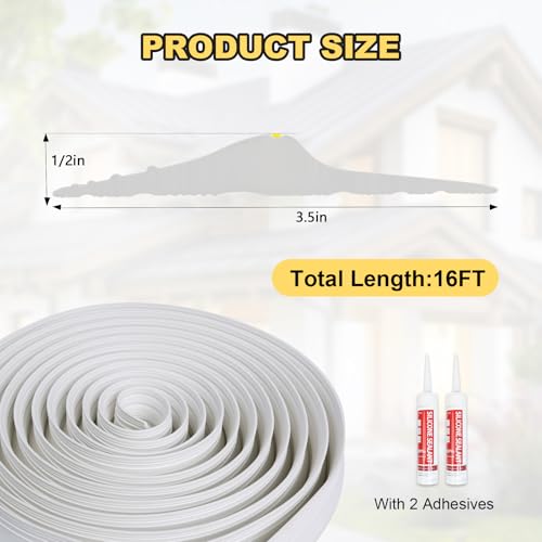 DGSL Universal Garage Threshold Seal Strip with Sealants/Adhesive, 16FT Waterproof Garage Door Bottom Rubber, DIY Garage Door Weather Stripping Replacement, White