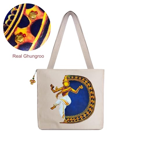 Image of Hand-Printed Tote Bag with Classical Design-Reusable, Zipper Closure For Women & Girls