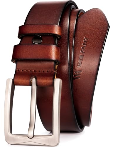 WOLFANT 1.5" Full Grain Leather Belt for Men,100% Italian Real