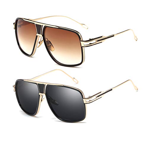 Image of Dollger Sunglasses for Men Oversize Classic Black Shades Goggle Retro Gold Alloy Frame Sun Glasses