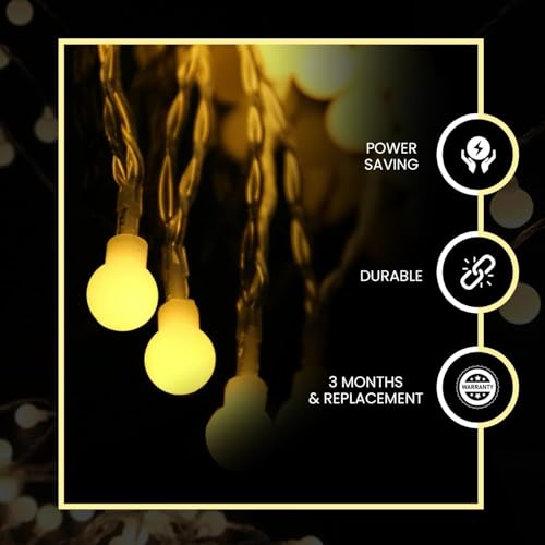 Image of Lexton Decorative 14 Ball LED Serial String Light | 4 Meter Long, 14 LED, Plug Sourced | Best for Christmas, New Year, Diwali Light (Pack of 1, Warm White)