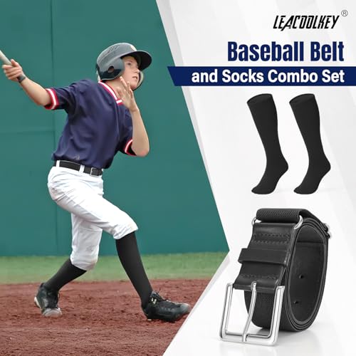 Image of LEACOOLKEY Baseball Belt and Socks Combo Set Adjustable Softball Socks and Elastic Belt for Youth and Adult