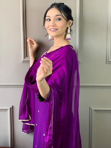 Image of Naixa Women's Viscose Embroidered Straight Kurta with Viscose Pant and Silk Blend Printed Dupatta Sets (NK-430)