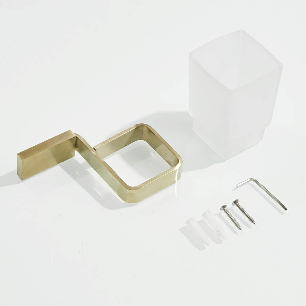 Porte Brosse à Dents avec Un Simple Gobelet, Doré Support Brosse à Dents Fixation Murale en Acier Inoxydable Or Brossé pour Salle de Bain Toilette