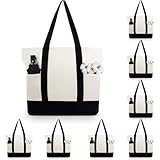 Capoda 8 Pieces 16 x 14 Canvas Tote Bags with 2 Pocket, Bulk Zipper Totes Reusable Blank Sublimation Bags for Shopping Grocery DIY