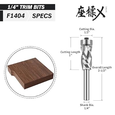 ZahyoX Monster Compression Flush Trim Router Bit with Bottom Bearing, 1/2 Cutting Dia, 1/4 Shank, 1 Cutting Length, 2-5/8 Overall Length