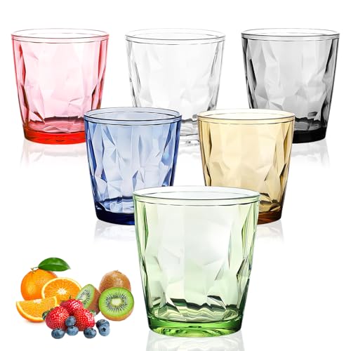 TiooDre Verre a Eau Lot De 6, Ensemble De Verres Gobelets En Plastique Acrylique Verres à Jus Soda, Verre à Bière Pour Boissons Froides Et Chaudes, Verre Perrier Pour Pique-Nique Camping Fête