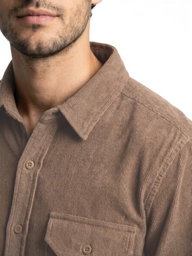 Image of Urbano Fashion Men's Corduroy Full Sleeve Regular Fit Solid Overshirt with Utility Pockets