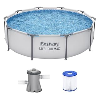 Bestway Steel Pro MAX 10' x 30" Above Ground Pool, Round Metal Frame Outdoor Swimming Pool Set with Filter Pump & Type I Cartridge, Gray
