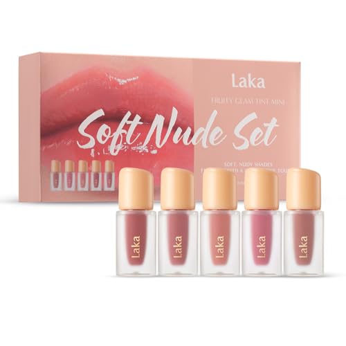 Laka Light Fruity Glam Tint Mini Set, 1.9g-0.07oz*5ea, Gift Set for Women, Hydrating & Glowy Finish, Lightweight & Comfortable, Buildable Color, Non-Sticky, Vegan, K-Beauty (#Soft Nude)
